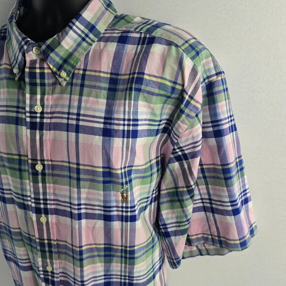 Ralph Lauren 3XB short sleeve button down shirt plaid multicolor mens 6645 - Picture 2 of 7
